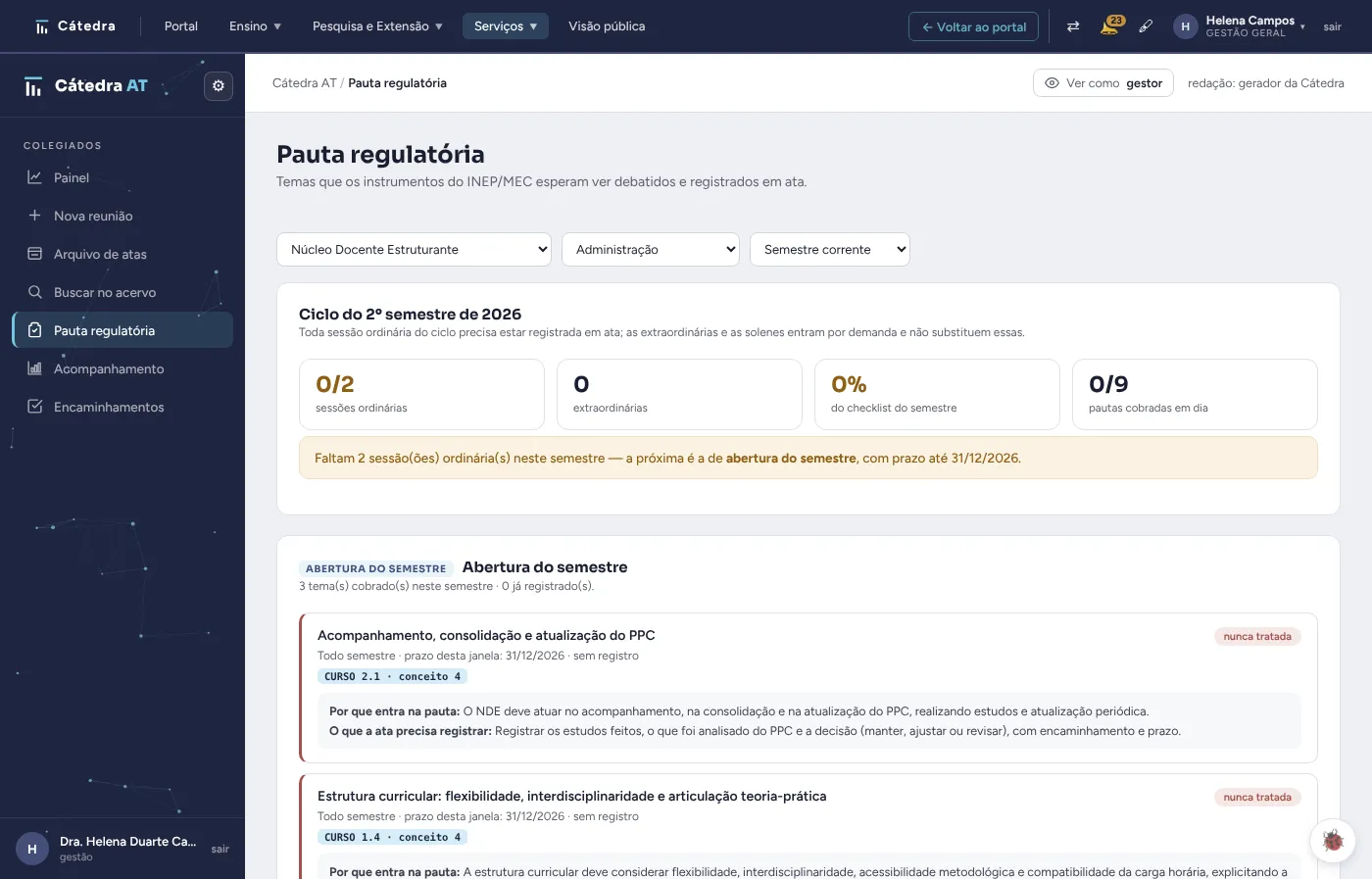 Pauta regulatória das atas.