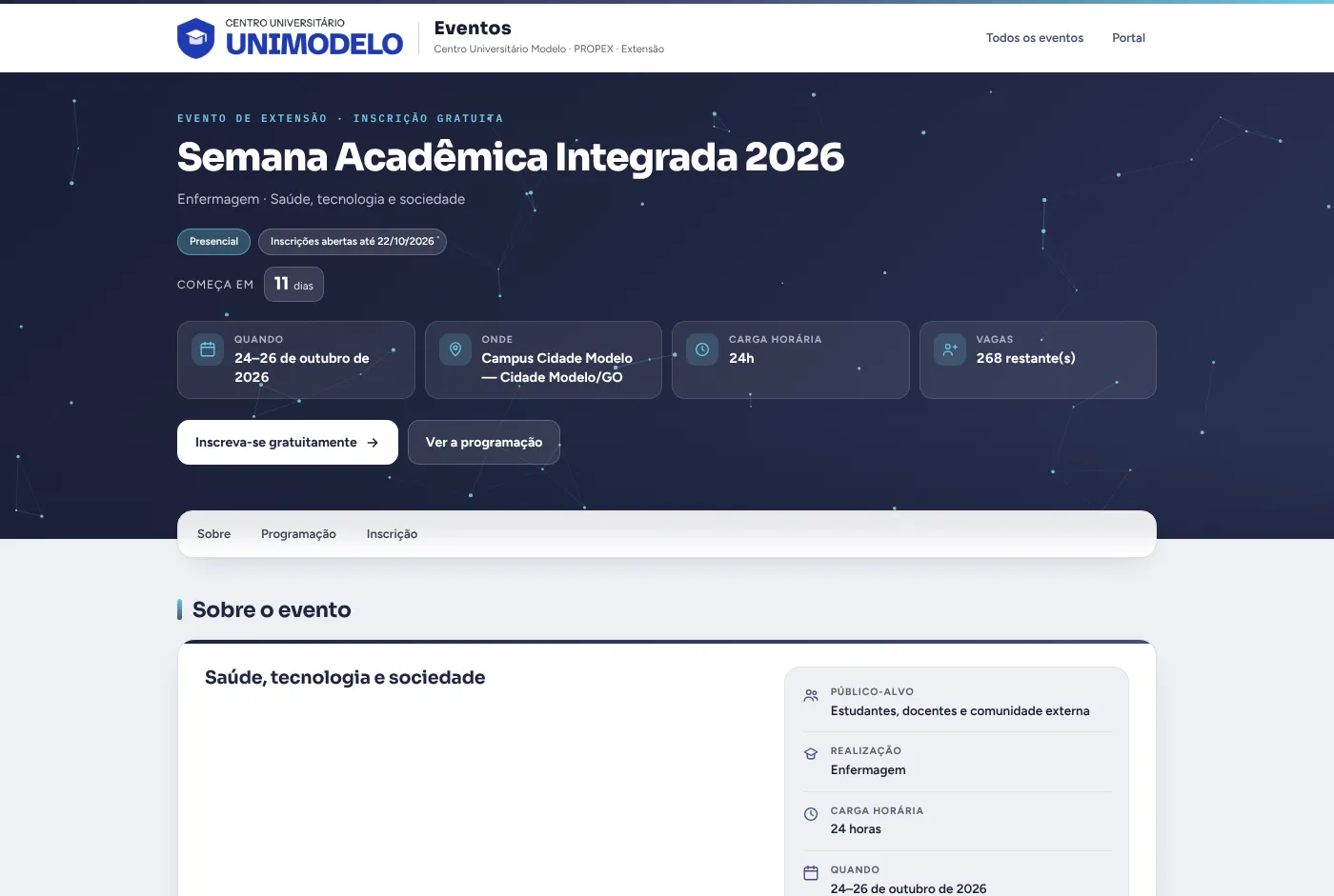 Página pública de um evento.